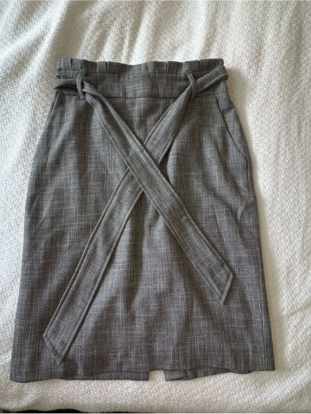 Ann Taylor Gray Plaid Pencil Skirt with Wrap Tie